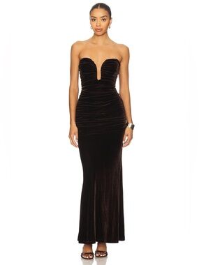Bardot Elvira Velvet Maxi Dress in Chocolate Size Large NEW Revolve Designer